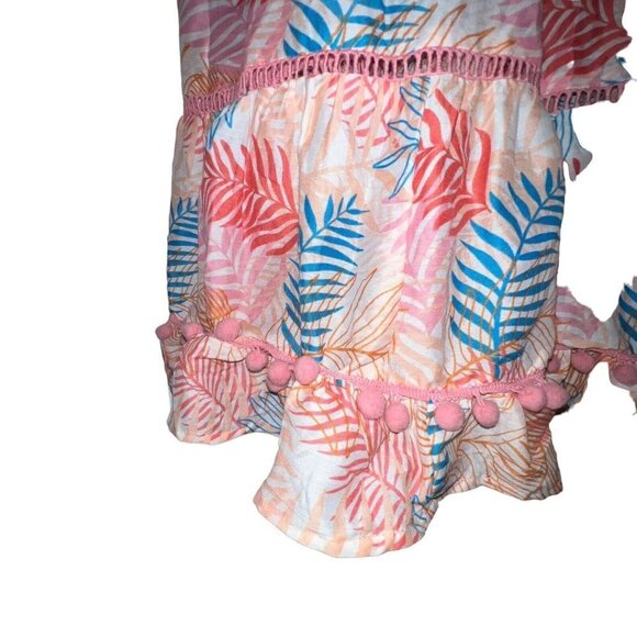 AMERICA AND BEYOND BEACH COVER UP PINK LONG DRESS TROPICAL POM POM WOMEN LARGE - Picture 3 of 10